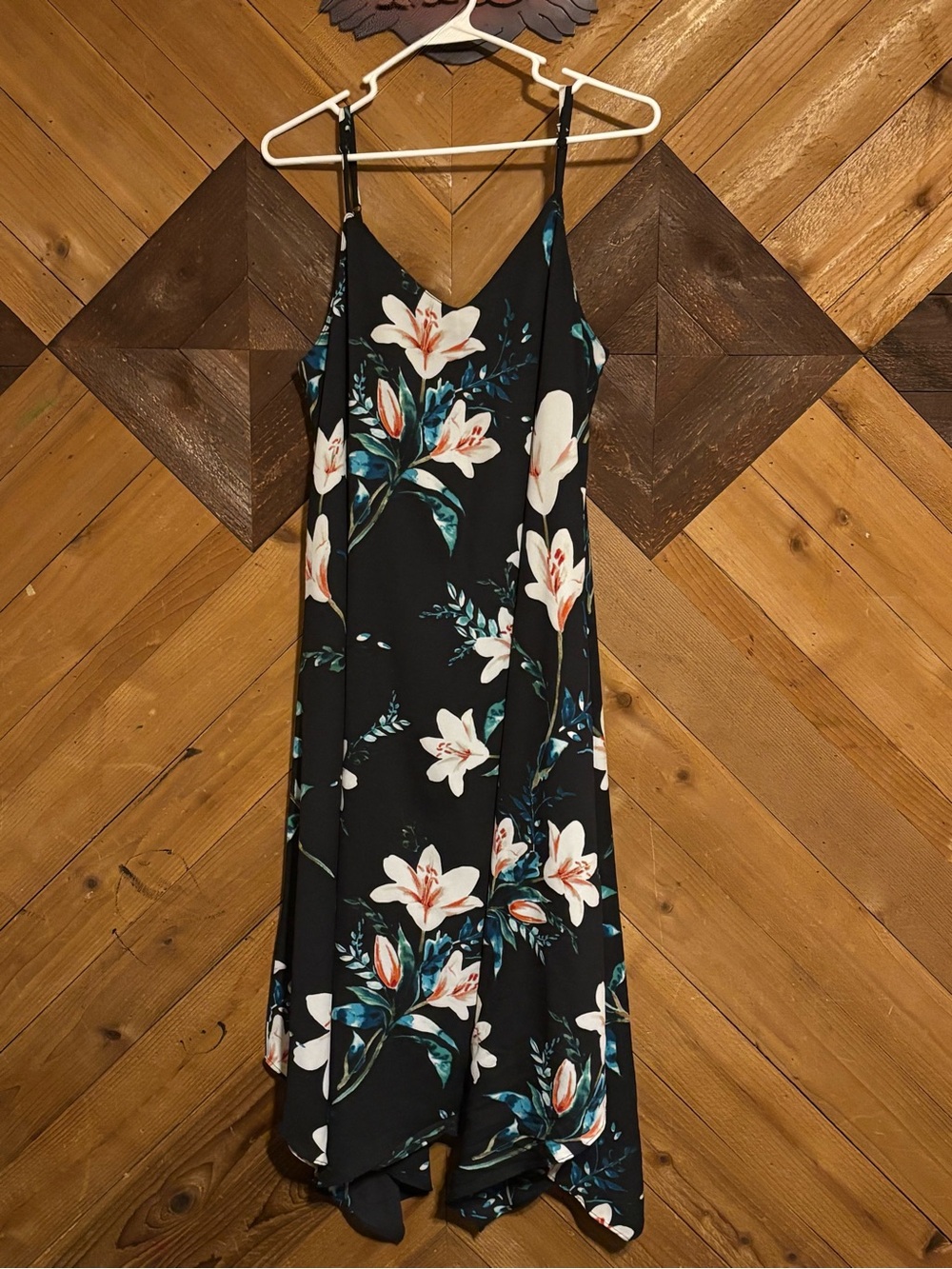 Black Floral Slip Mini Dress with White & Teal Blooms